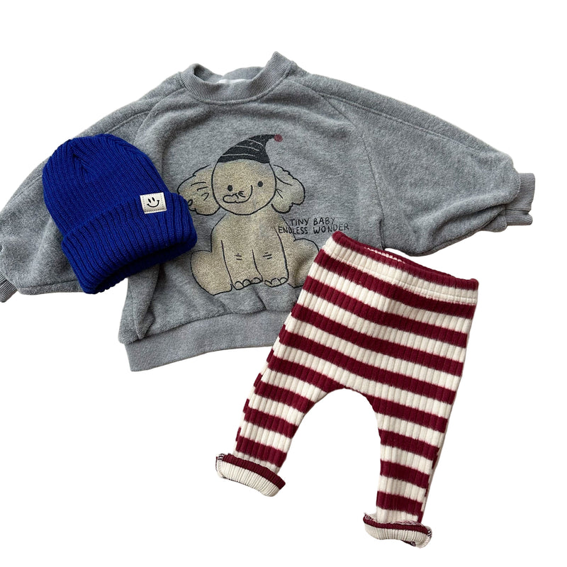 Riri soft stripe leggings - Wine/cream