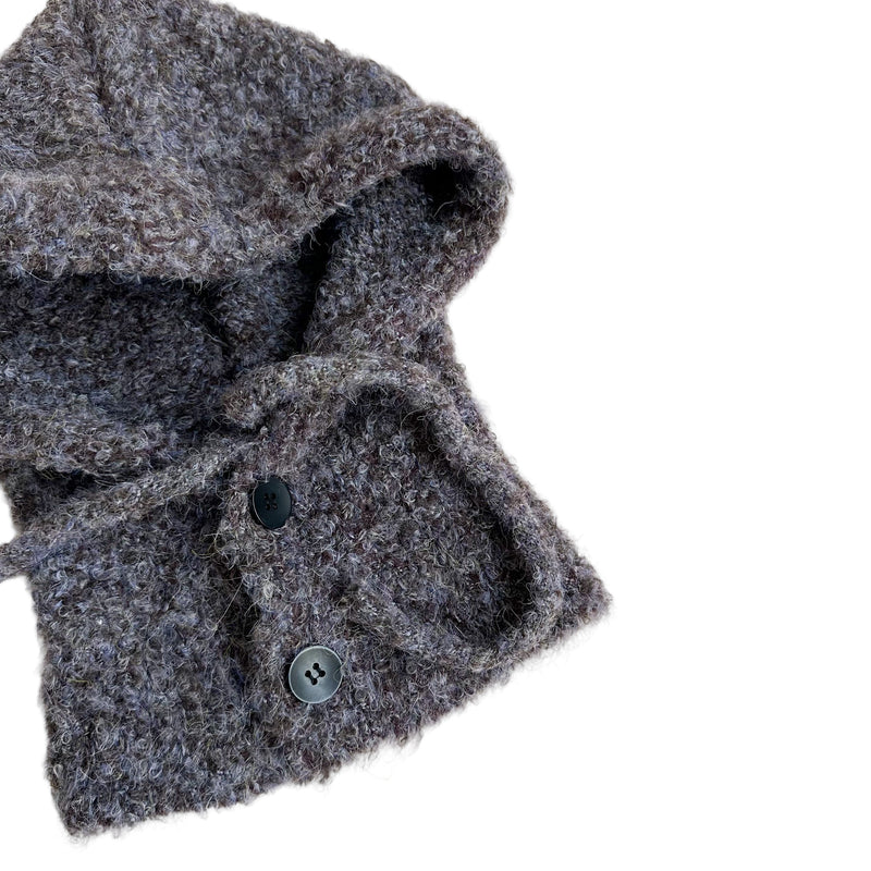 Bouclé button balaclava - Brown/blue melange