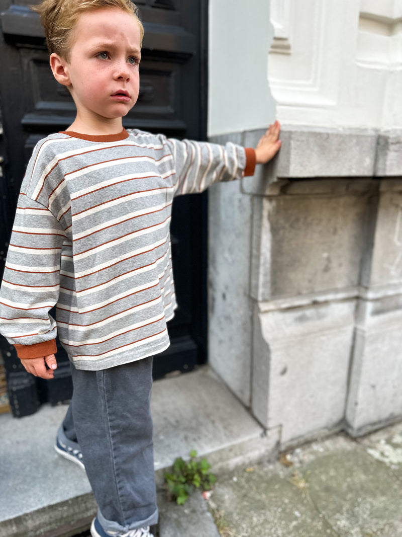 Multistripe tee - Grey melange/rust