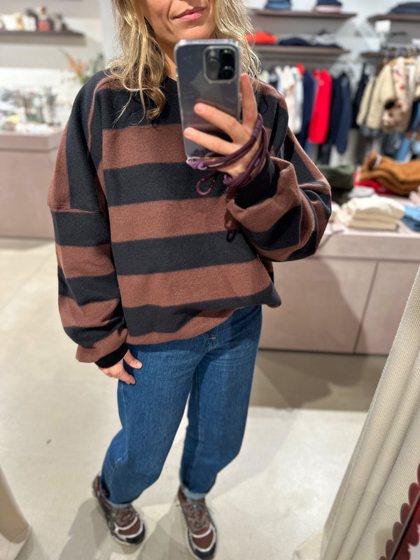 Fleece striped sweatshirt - Black/brown