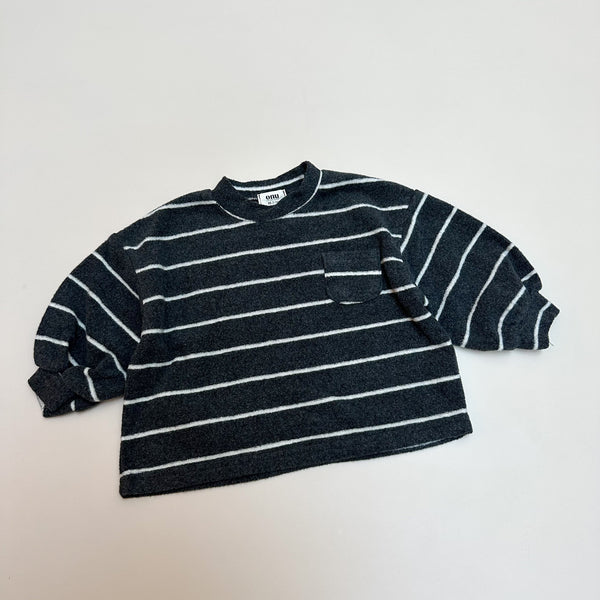 Striped pocket sweater tee - Charcoal