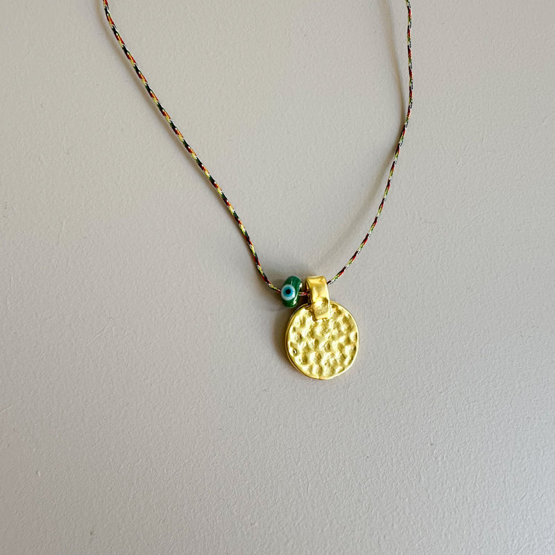 Long necklace with round pendant - Gold/green