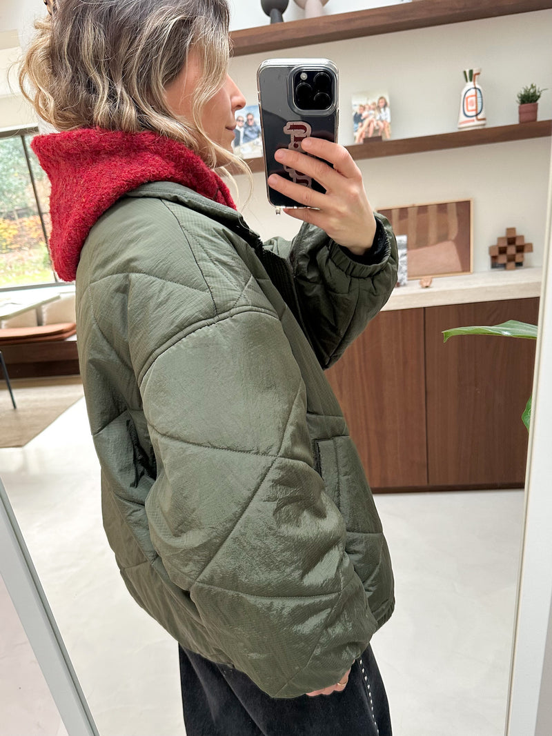 Bouclé button balaclava - Dark red melange