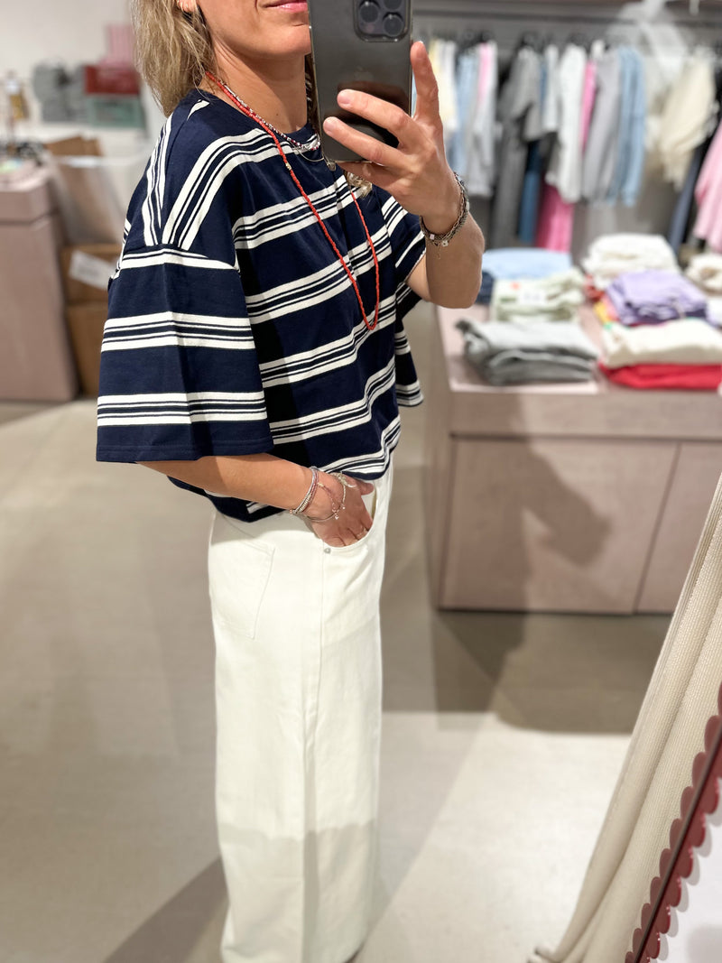 Double stripe crop tee - Navy