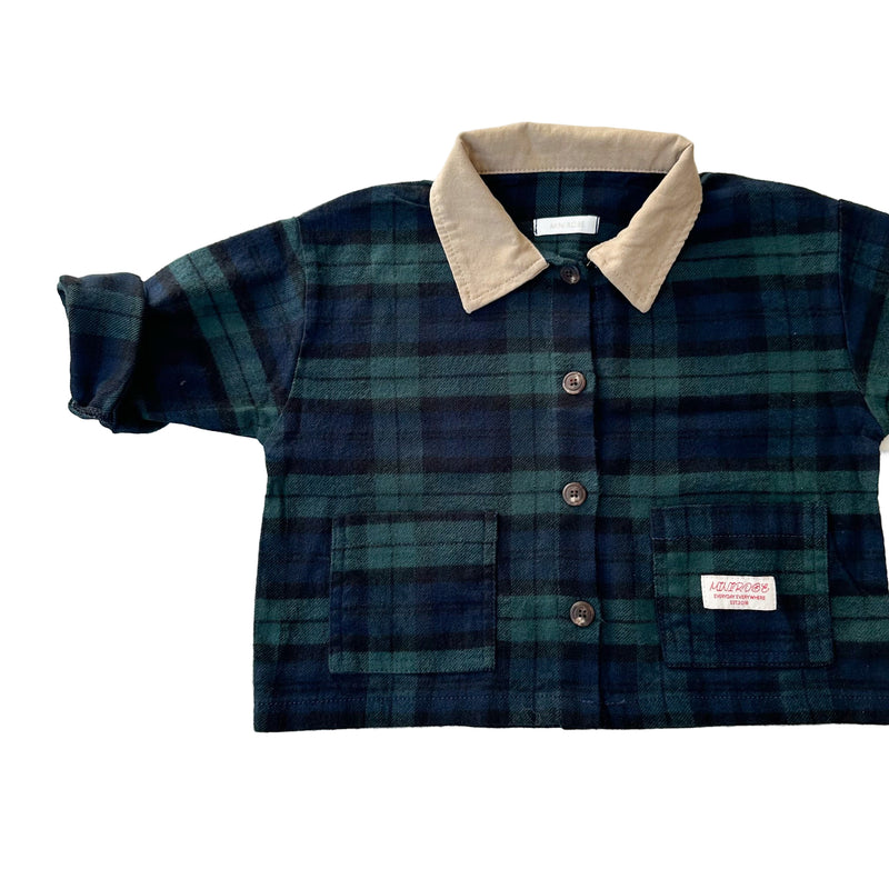 Checked flanel overshirt jacket - Green