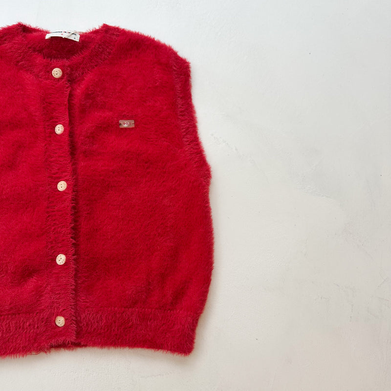 Fluffy button vest - Red