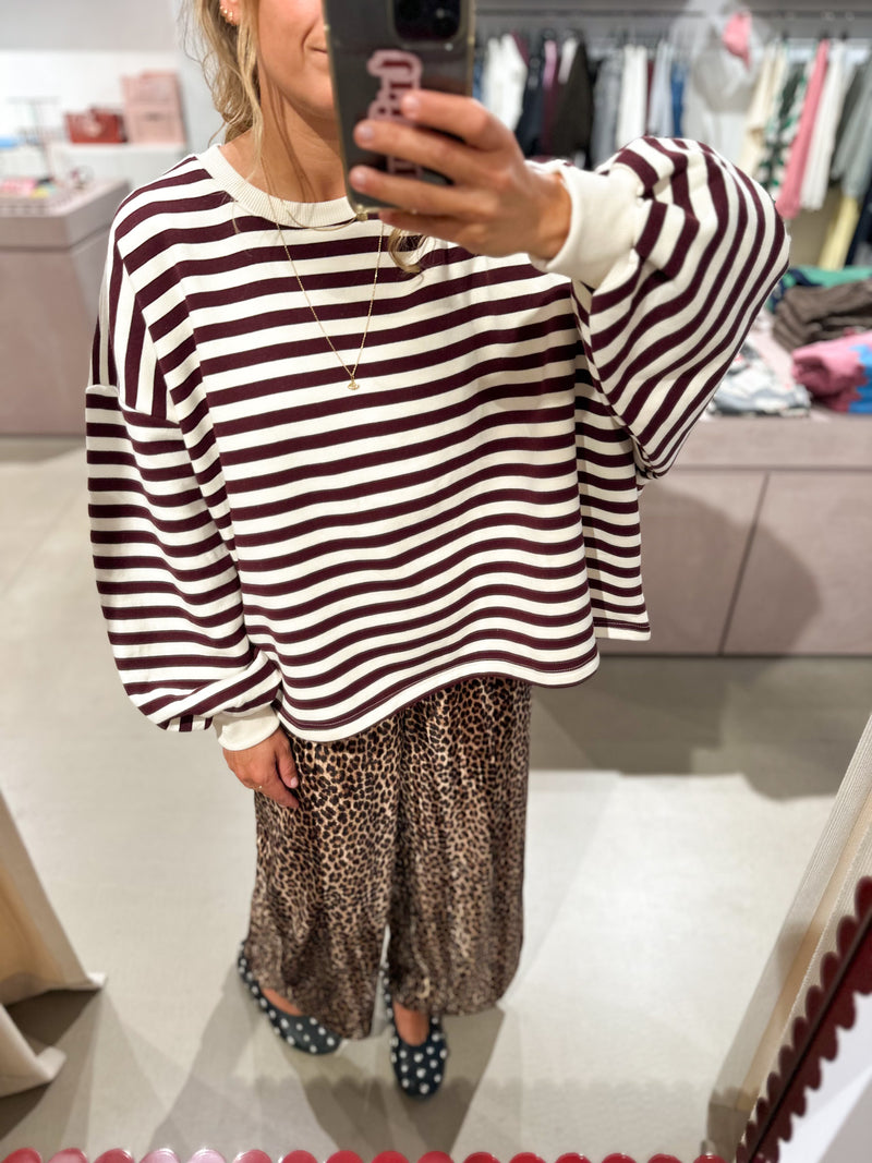Oversized fleeced boxy sweatshirt - Burgundy stripes