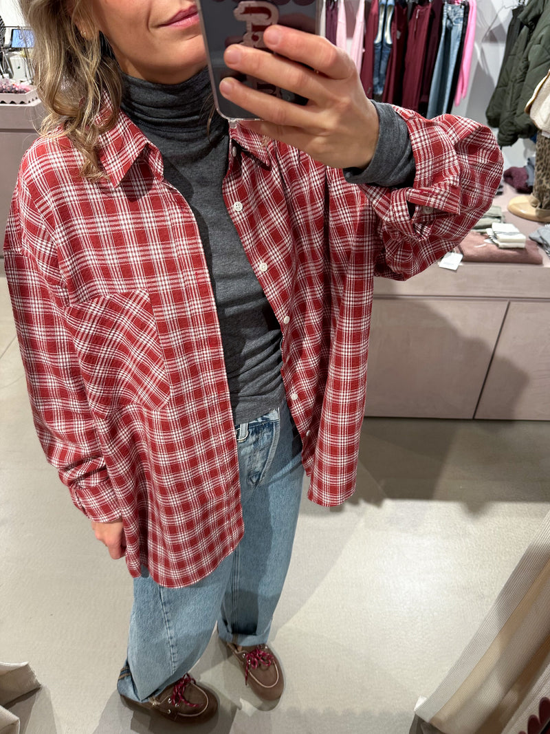 Oversized check shirt - Brick