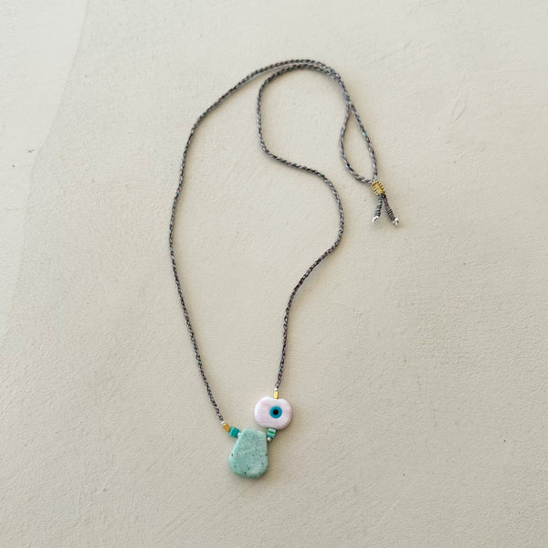 Lucky eye x stone necklace - Aqua