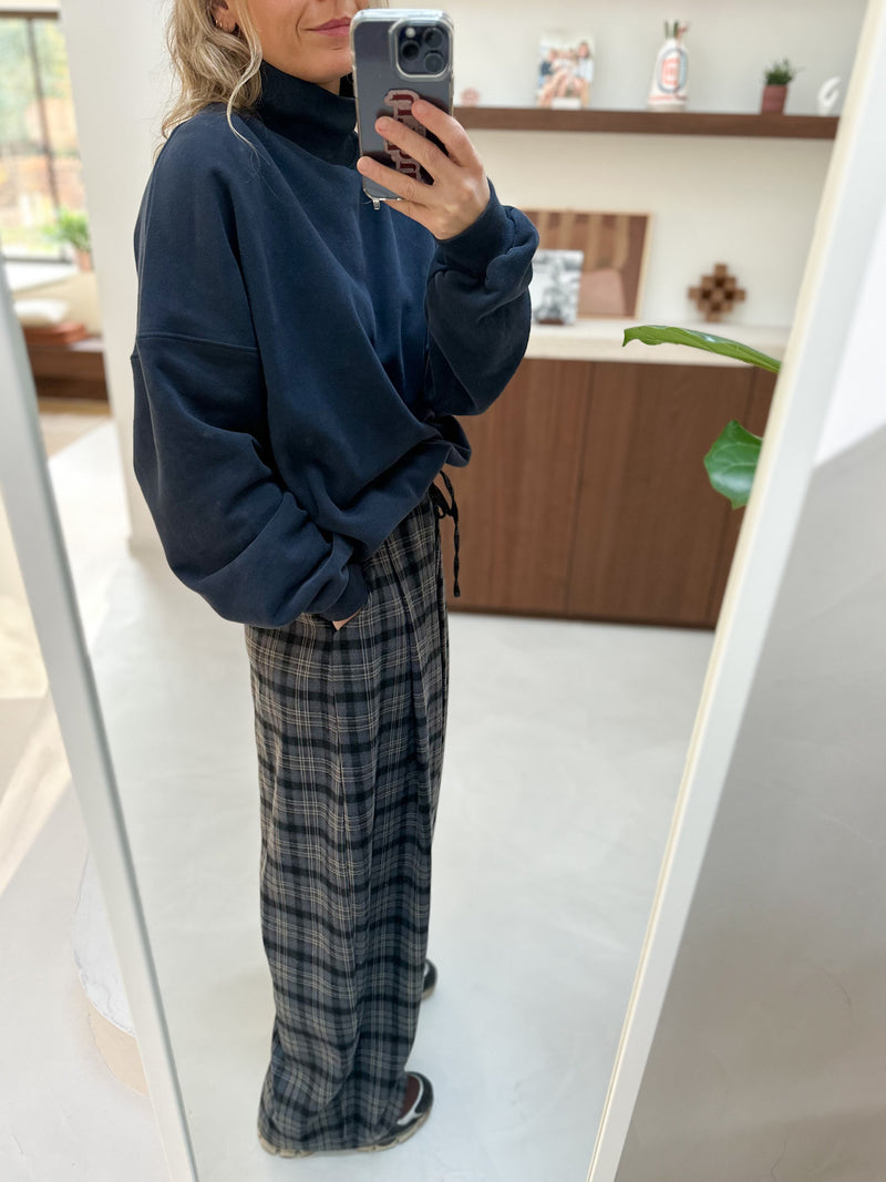 COMING BACK - Wide flannel check pants - Blue/grey