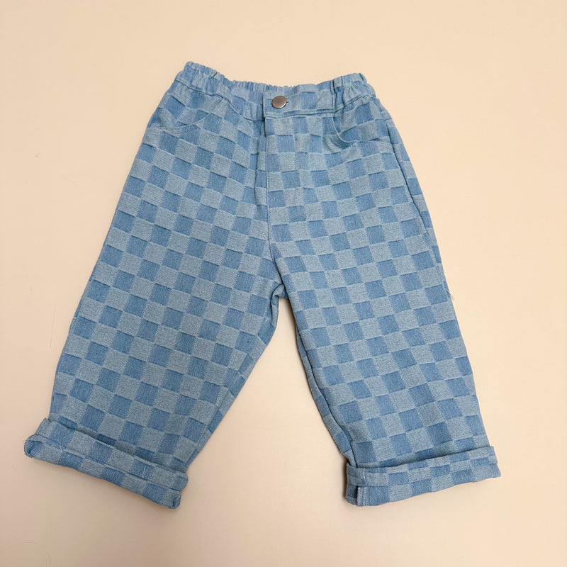 Checkered denim pants - Light blue washing