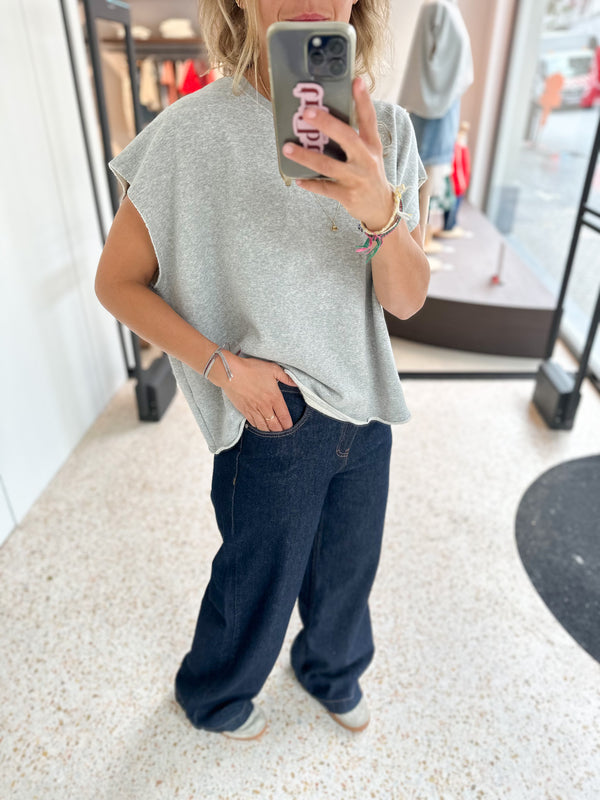 Rough edge sweater top - Grey melange