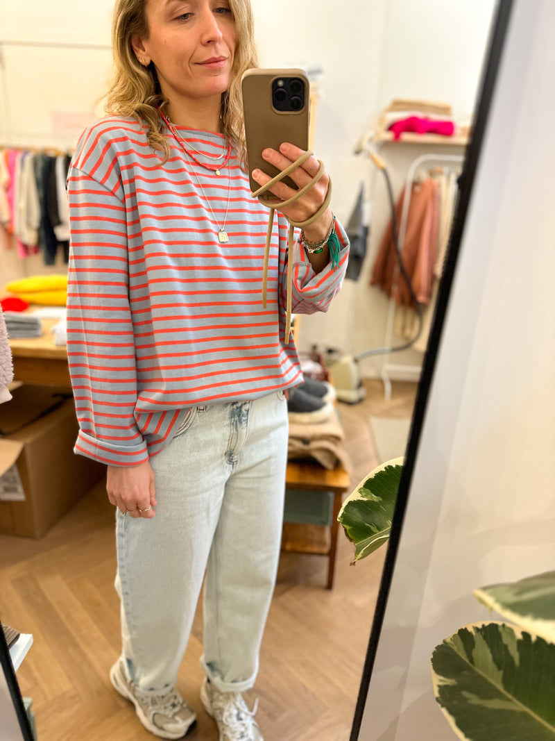 Relaxed striped top - Sky/orange