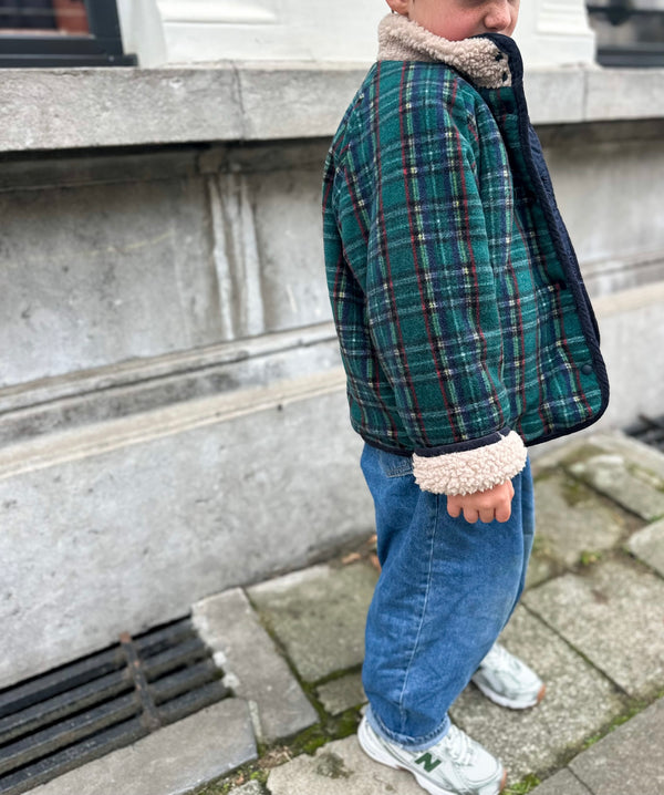 Reversible dumble check jacket - Beige/green