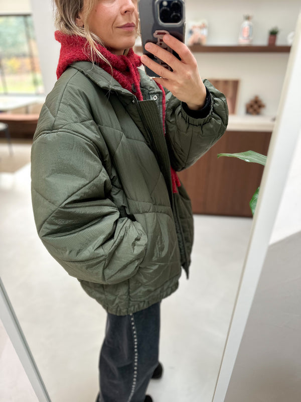 Bouclé button balaclava - Dark red melange