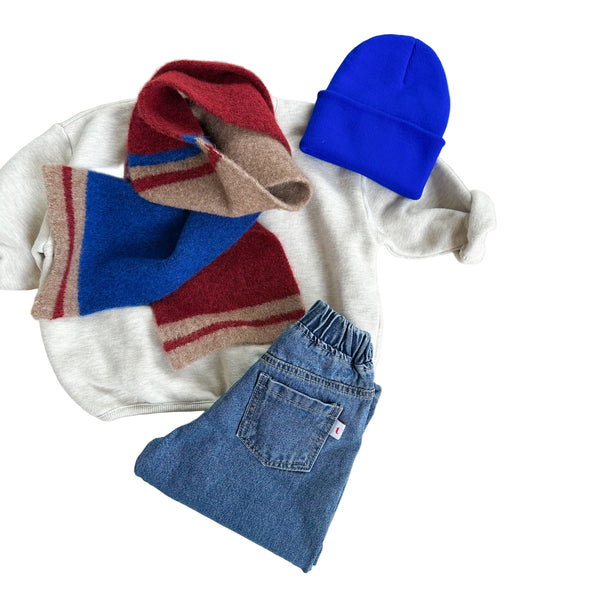 Color block scarf - Beige/red/blue