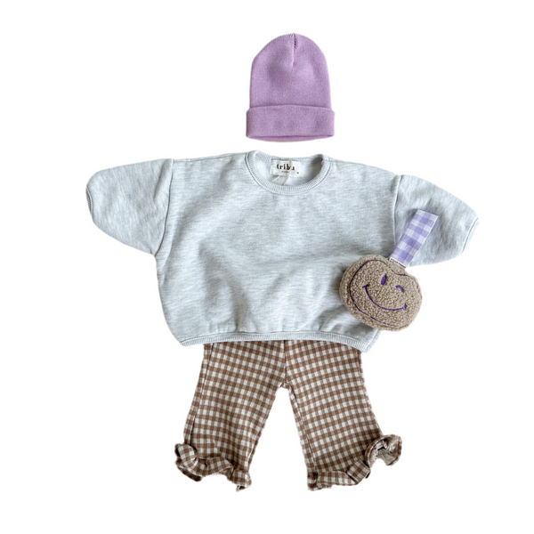Frill bootcut pants - Beige check