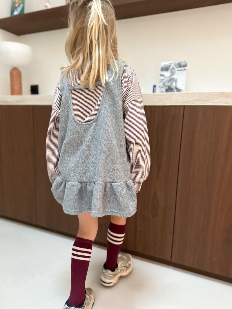Fleece mini ruffle dress - Light grey melange