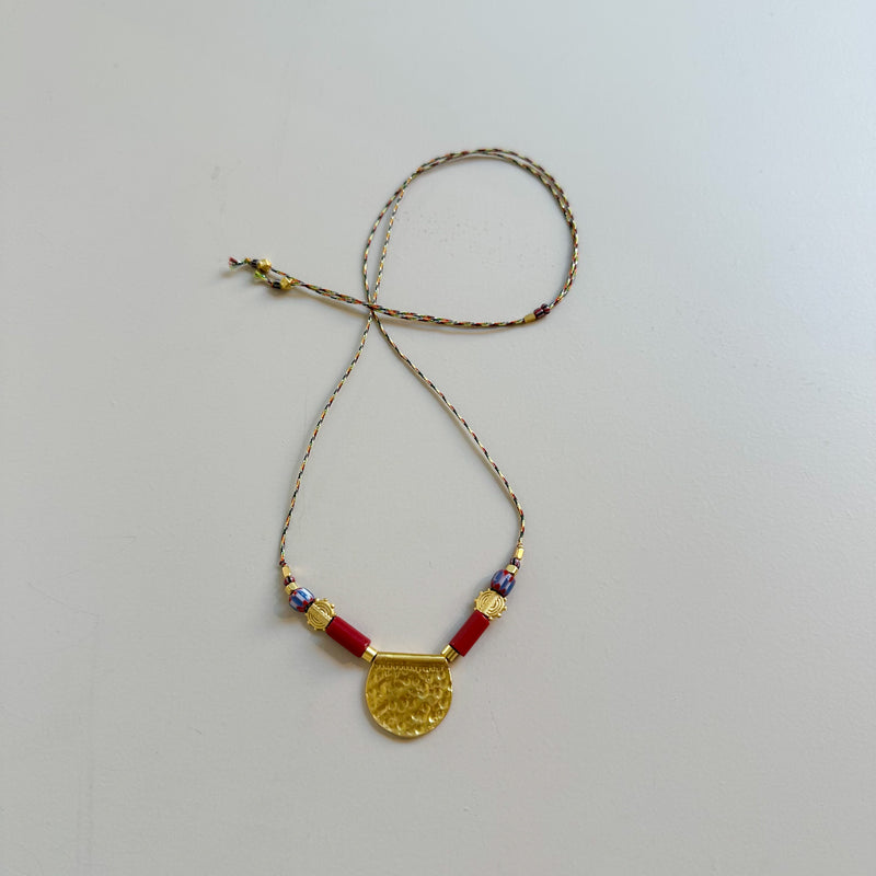 Medallion x vintage beads necklace - Gold/red