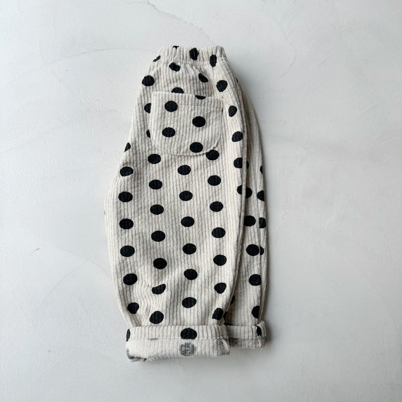 Corduroy dot pants - Cream/black