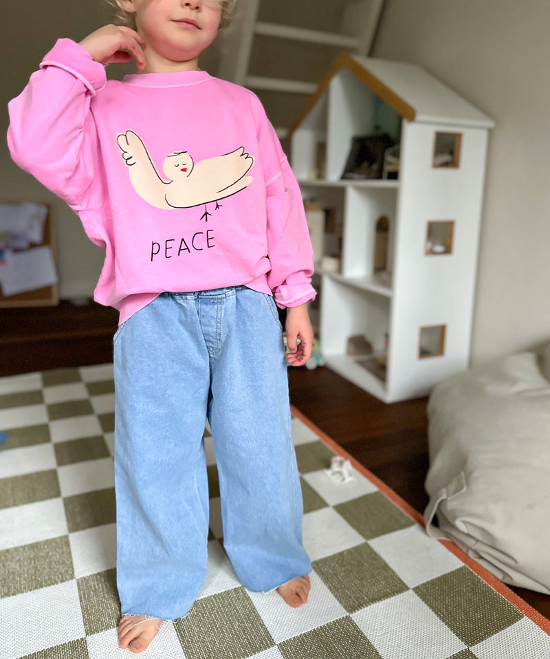 Peace bird pigment sweatshirt - Candy pink