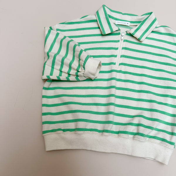 Half zip up collar sweater - Cream/green
