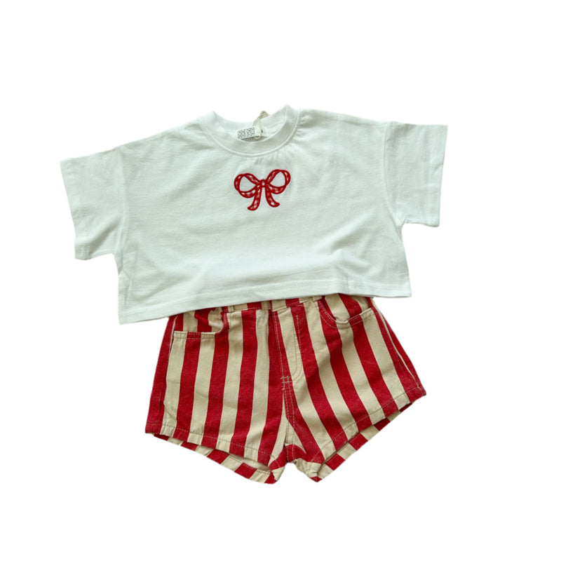 Check ribbon crop tee - White