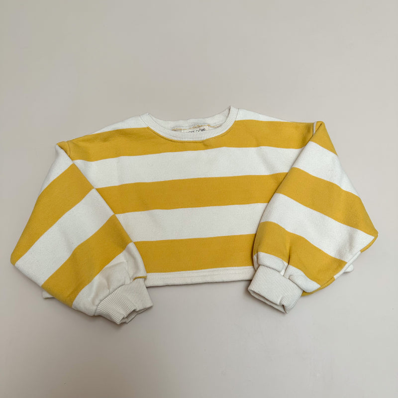 Stripes crop fleeced sweater - Yellow/ivory