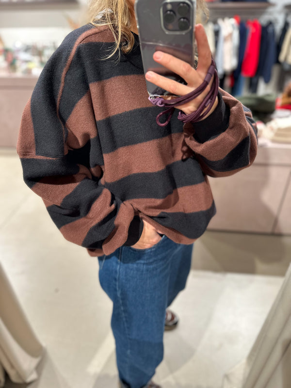 Fleece striped sweatshirt - Black/brown