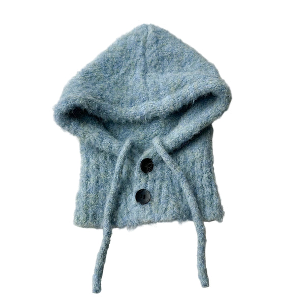 Bouclé button balaclava - Light blue melange