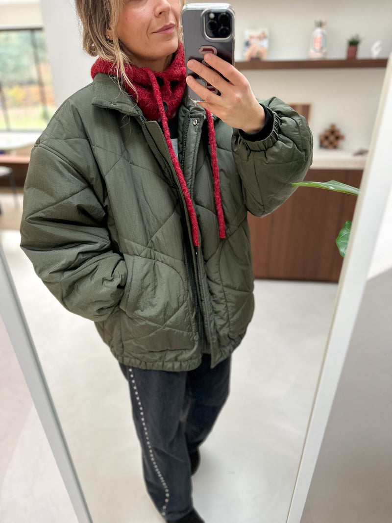 Bouclé button balaclava - Dark red melange