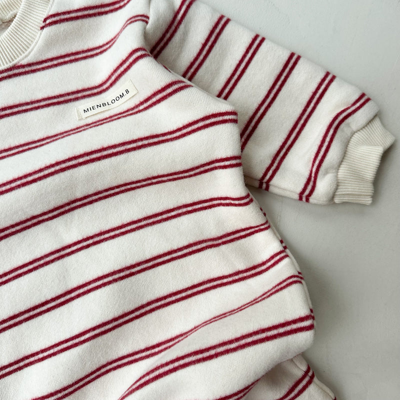 Double stripe fleece onesie - Cream/wine