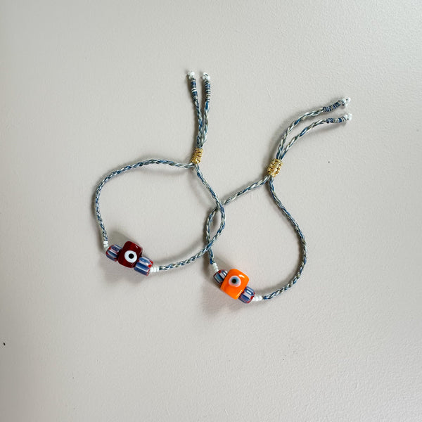 Vintage bead x eye bracelet - Orange