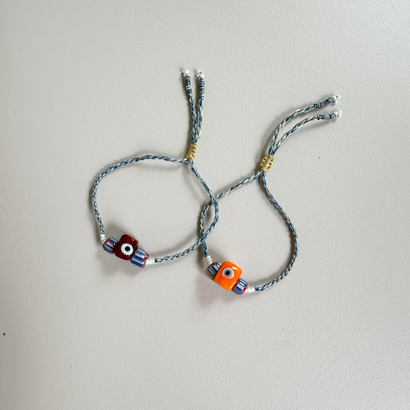 Vintage bead x eye bracelet - Orange