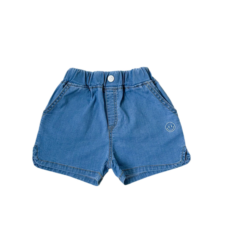 Smile embroidered denim short - Blue