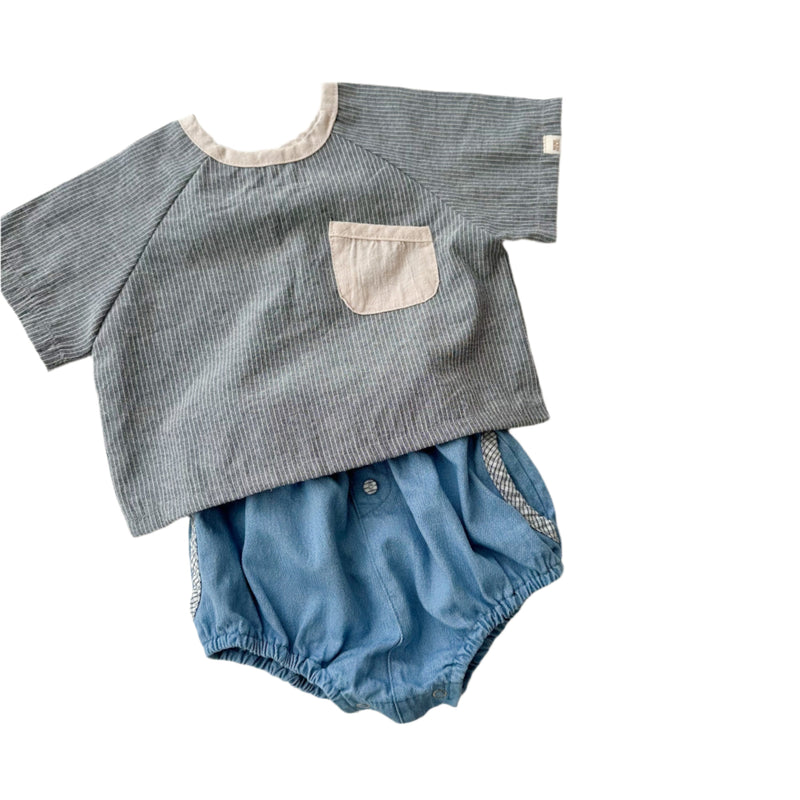 Woven pocket tee - Grey stripe