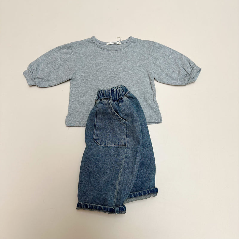 Soft balloon sleeve tee - Grey melange