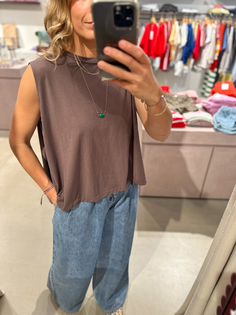 Breezy jersey top - Brown