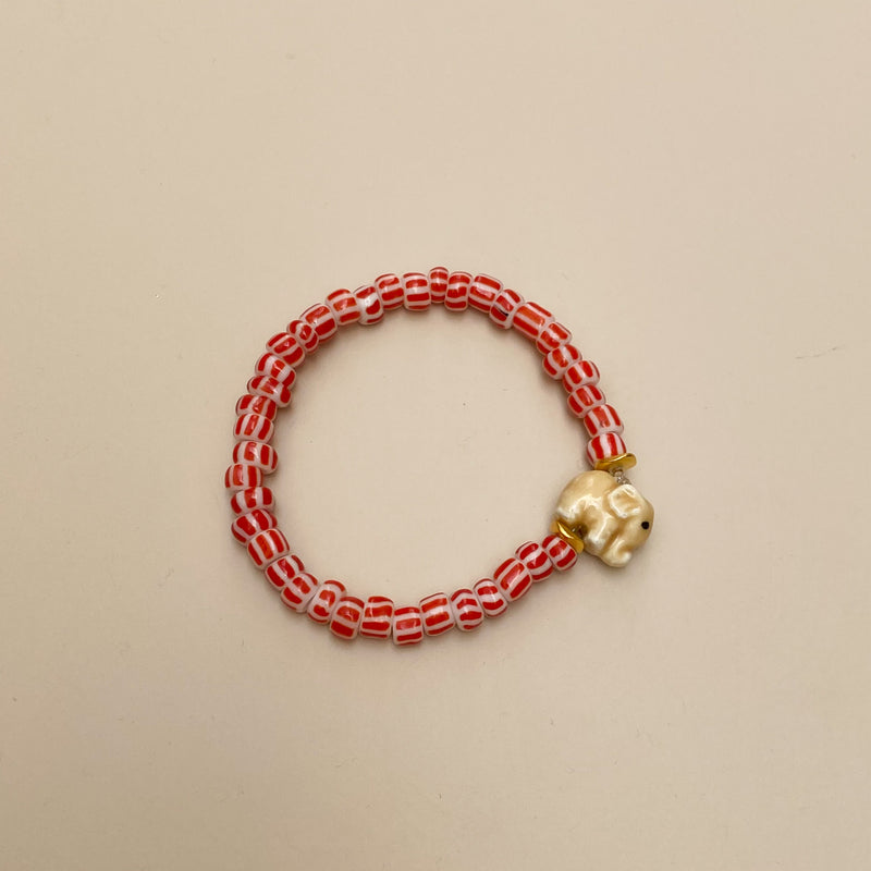 Elephant beads bracelet - Red/beige