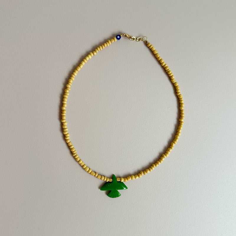 Bird statement necklace - Butter/green