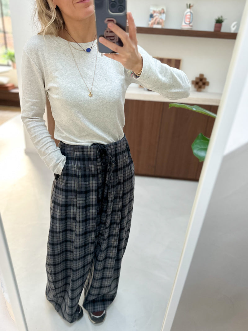 COMING BACK - Wide flannel check pants - Blue/grey