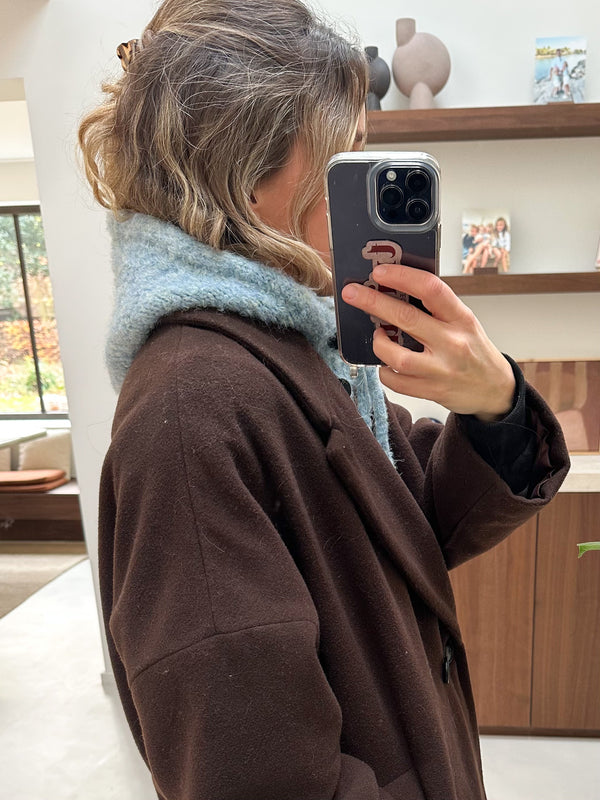 Bouclé button balaclava - Light blue melange