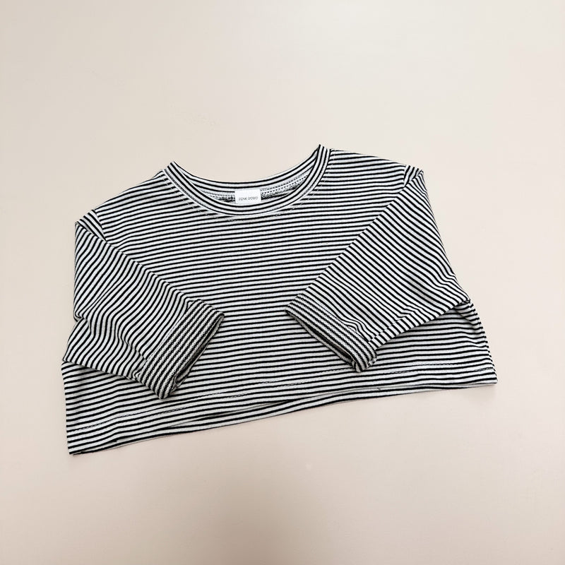 Striped crop tee - Ivory/black