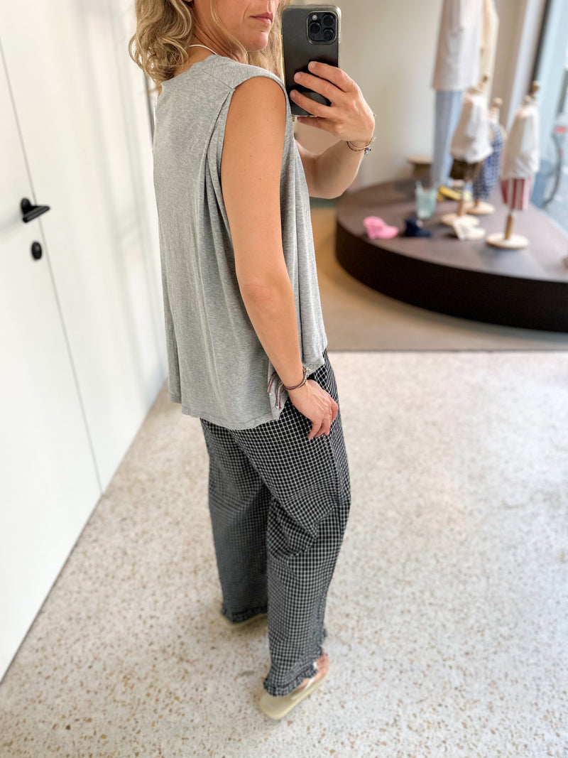 Flowy frill pants - Black check
