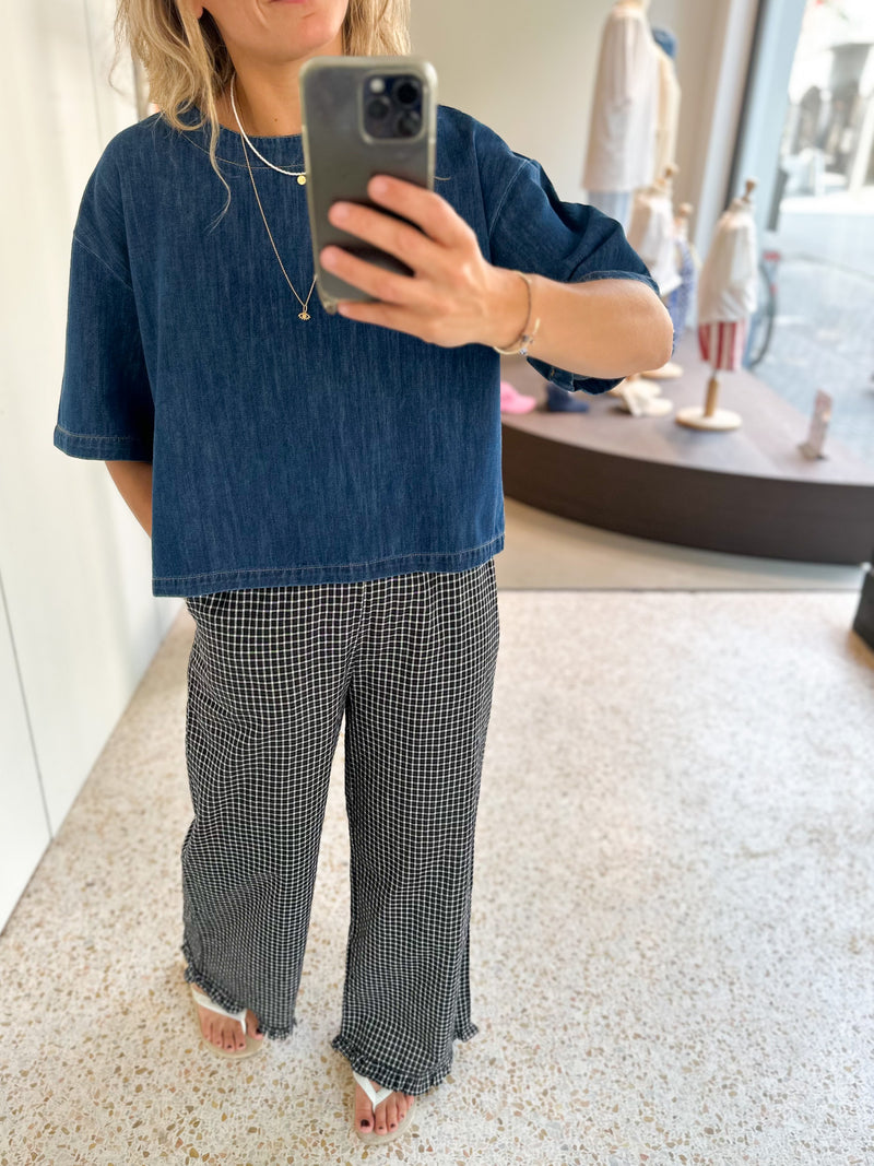 Flowy frill pants - Black check