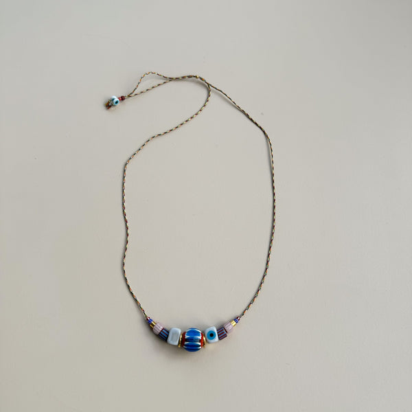 Long vintage beads necklace - Blue/pink