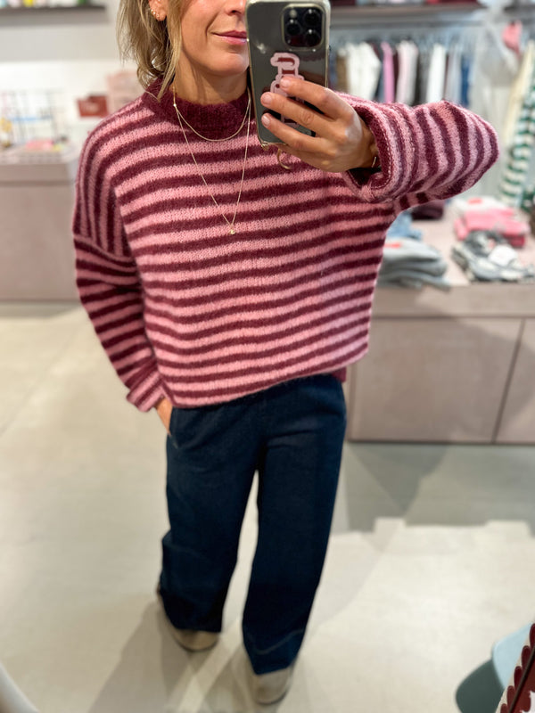 Melina striped mohair jumper - Burgundy/pink