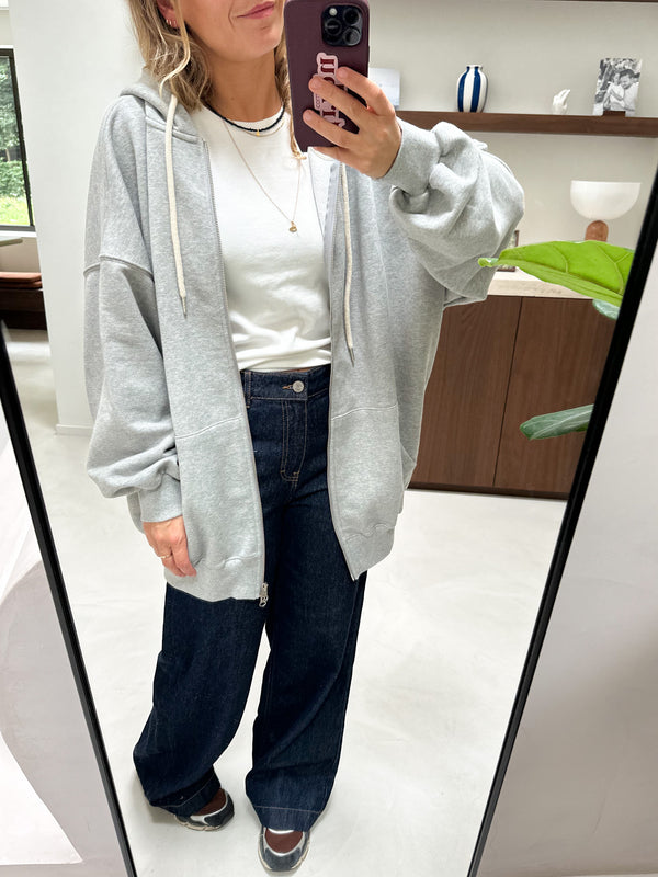 Oversized hoodie zip up - Grey melange