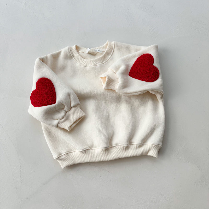 Heart teddy patch sweater - Cream