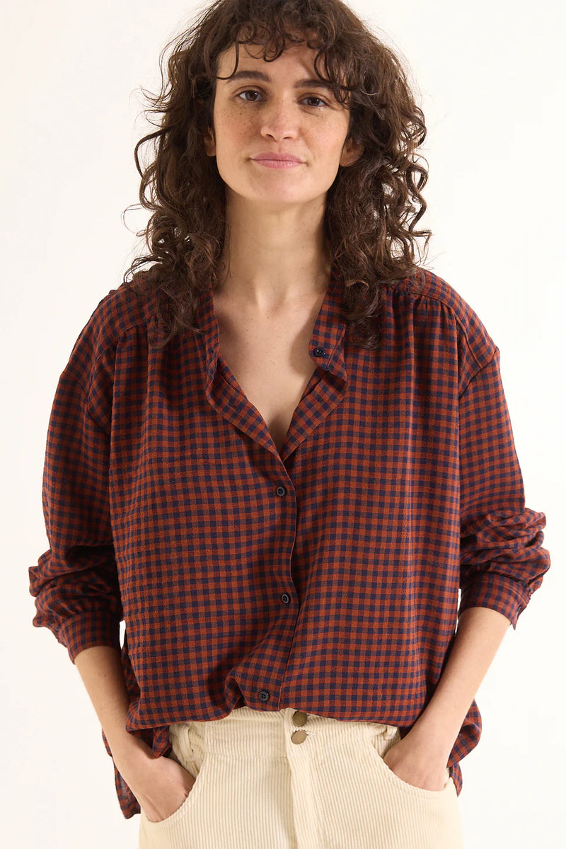 Ella wool mix blouse - Brown check